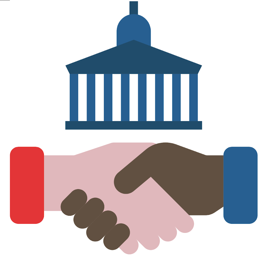 clip art handshake in front of government building