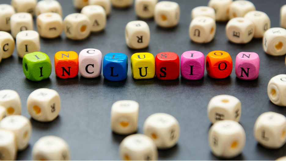 colorful beads spelling 'inclusion'